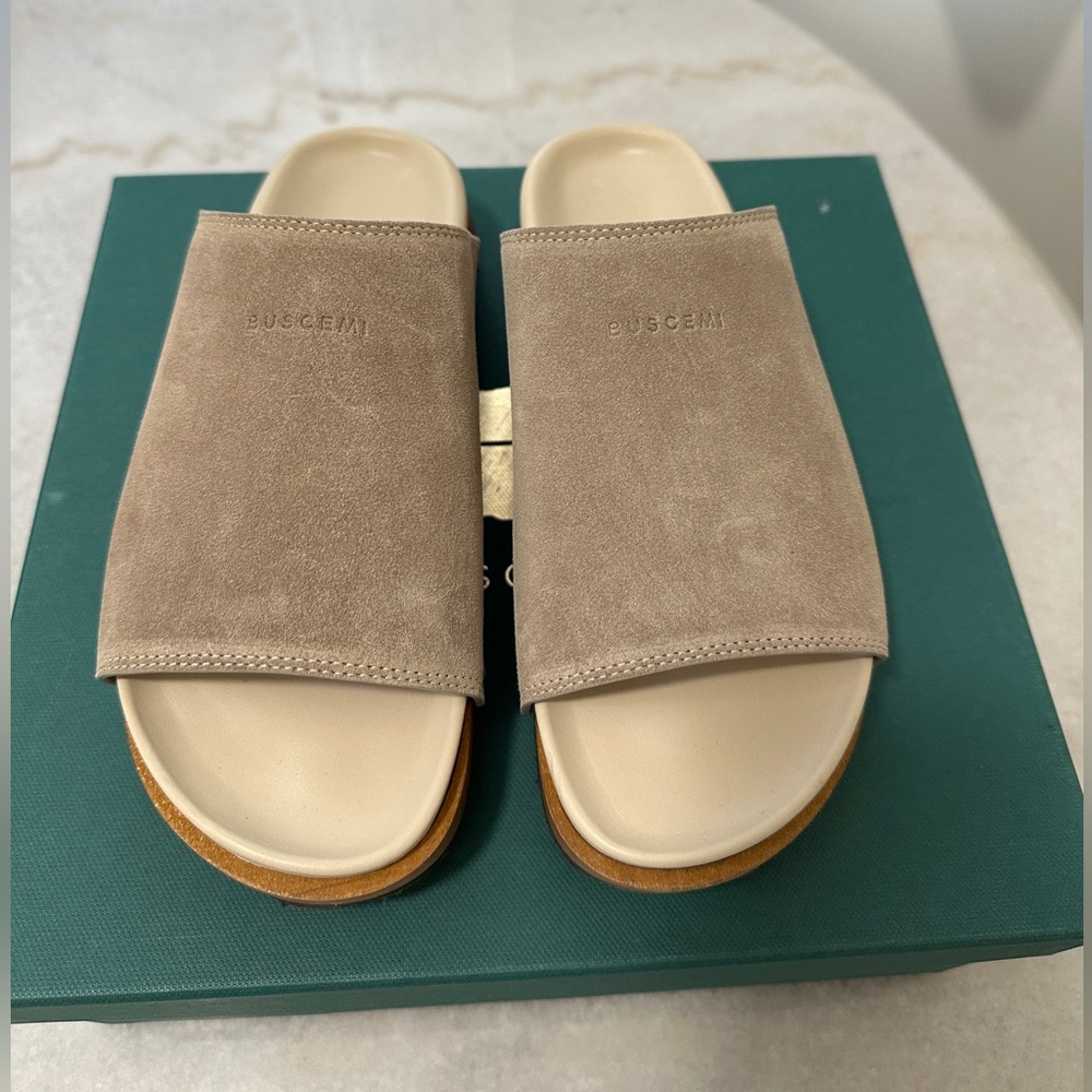 Buscemi Beige Suede Slides Size 37